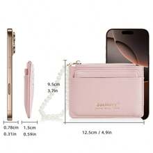 1 pieza Cartera de mujer ultra delgada y de moda Baellerry, billetera con cremallera de perlas, adecuada para uso diario, billetera mini corta, soporte para múltiples tarjetas, para llevar efectivo, ir y venir, recuerdos, cumpleaños, Halloween, regalo de Navidad - Multicolor - Ver 3
