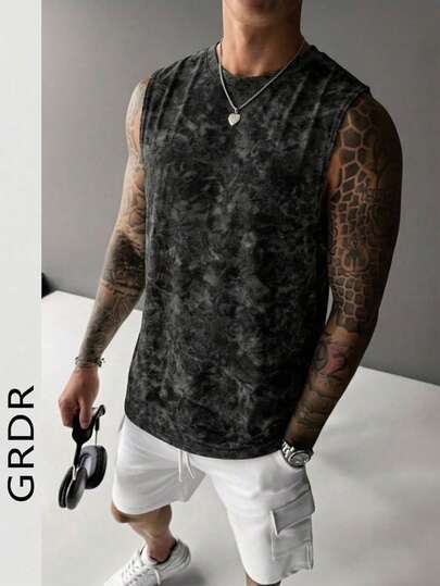 Men's Vintage Minimalist Solid Color Washed Round Neck Tank Top, Street Casual Fashion Loose Versatile