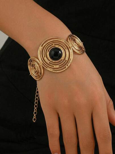 1 chiếc vòng tay acrylic xoắn ốc nhiều lớp mới, kiểu dáng retro sang trọng châu Âu và Mỹ, thiết kế hình học, bản rộng, phụ kiện dự tiệc thanh lịch dành cho nữ.