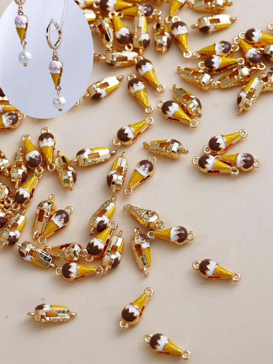 10/50/100/500 piezas Mini accesorios de joyería hechos a mano de aleación, imitación de pan, micrófono, helado, serie creativa de collares, pulseras, pendientes y colgantes de dibujos animados - Multicolor - Ver 1