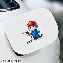 Pegatina de tanque de combustible de gato mecánico azul, resistente al agua y fácil de aplicar, perfecta para decoración de coche DIY. La pegatina presenta un gato lindo con ropa de trabajo azul y un sombrero rojo repostando tu coche, añadiendo diversión a tu vehículo. - Pegatina para coche de gasolinera Cat 2 - Ver 9