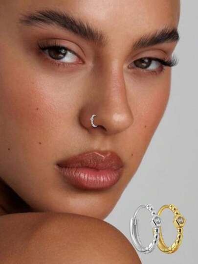 1件S925纯银极简扭曲圆环单石鼻环，韩式极简风格女士鼻钉饰品，母亲节和情人节的理想礼物