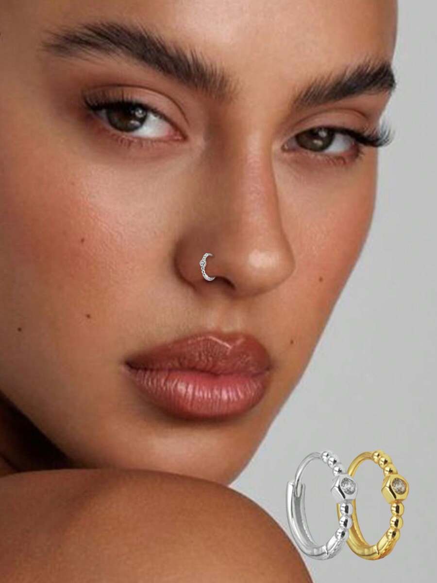 1pc S925 Sterling Silver Minimalist Twisted Circle Single Stone Nose Ring, Korean Minimalist Style Women's Nose Stud Jewelry, Ideal Gift For Mother's Day And Valentine's Day - Single - View 1
