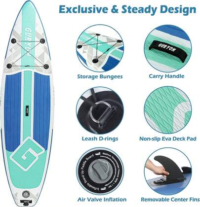 Paddle Board, Inflatable Stand Up Paddle Board Ultra-Light ISUP 10'x 30" X 6" Paddle Board With Adjustable Paddle, Hand Pump, Leash, Repair Kit, Waterproof Phone Case, Paddle Board For Adults