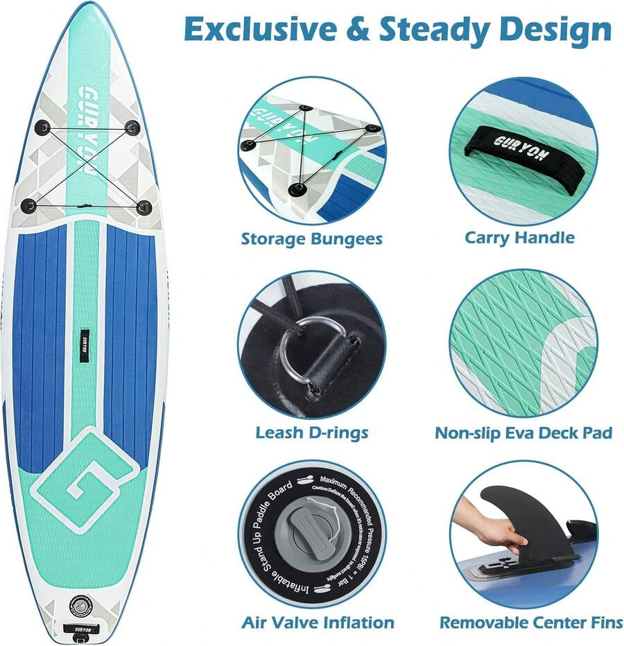 Paddle Board, Inflatable Stand Up Paddle Board Ultra-Light ISUP 10'x 30" X 6" Paddle Board With Adjustable Paddle, Hand Pump, Leash, Repair Kit, Waterproof Phone Case, Paddle Board For Adults - Baby Blue - View 1