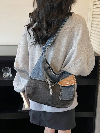 复古风女士大容量单肩包，优质材料，适合工作、上学、购物、聚会等各种场合，日式手提包