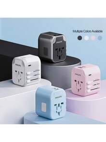 PHILIPS Bộ chuyển đổi nguồn du lịch đa năng, hỗ trợ phích cắm Anh/Mỹ/EU/Úc, thích hợp cho Nhật Bản, Hàn Quốc, Singapore, Hồng Kông, sạc nhanh 2A1C. - Nhiều màu - Xem 11
