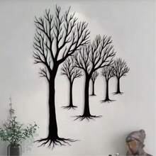 1 buc., 40 cm Modern Forest Path Art Metal Wall Art - Decor de perete în stil natural - Design minimalist cu linie de copac - Artă metalică suspendată pentru sufragerie, dormitor, intrare - Decor elegant suspendat pentru perete - Cadou de casă nouă - Negru - Vizualizare 1