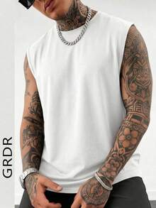 GRDR Men's Solid Color Sleeveless Vest, Suitable For Sports And Casual Wear In Summer - White - View 3