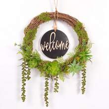 1pc Spring/Summer Rustic Faux Succulent Wreath With Welcome Sign, Farmhouse Home Front Door Wall Garden Decor - Wreath - View 20