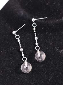 Dây chuyền mặt dây hình quả cầu pha lê nhựa trắng trong suốt kiểu Pháp thanh lịch, bông tai kim loại tối giản dành cho nữ. - Nhiều màu - Xem 3