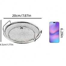1 pieza Bandeja coladora de acero inoxidable para freír aceite, cesta de filtro de malla para freír, asar a la parrilla y cocinar alimentos - Plateado - Ver 9