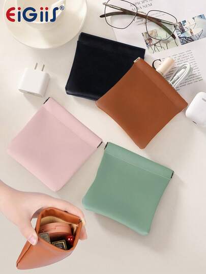 EIGIIS 1 chiếc ví đựng tiền xu và đồ trang điểm mini - Tự đóng, chất lượng cao, túi đựng đồ di động tiện dụng cho tiền mặt, tai nghe, son môi, chìa khóa - Phụ kiện du lịch nhỏ gọn, chất liệu PU nhẹ và bền, nhiều màu sắc cầu vồng (12x11cm)