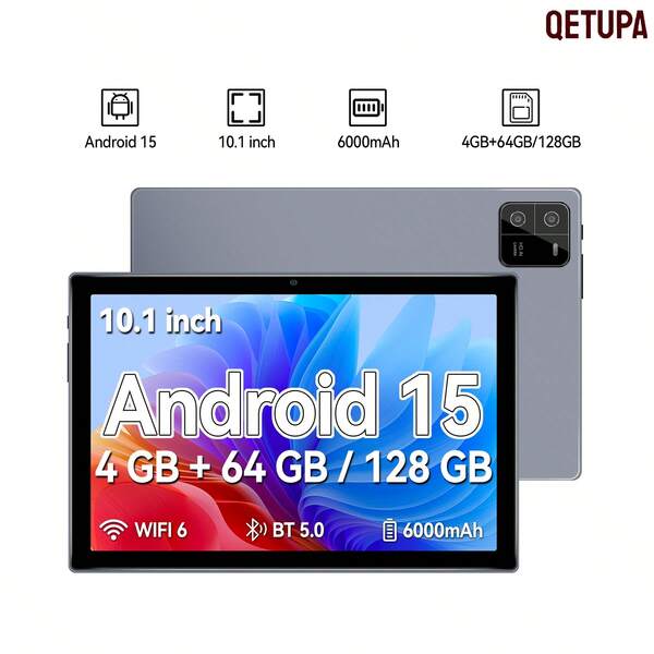 Qetupa جهاز لوحي أندرويد 10.1 بوصة، معالج MTK6762 ثماني النواة 2.0 جيجاهرتز، شاشة لمس IPS عالية الدقة (1280x800)، كاميرا مزدوجة 5 ميجابكسل + 13 ميجابكسل، ذاكرة وصول عشوائي 4 جيجابايت، ذاكرة تخزين 64 جيجابايت/128 جيجابايت، بطارية كبيرة 6000 مللي أمبير، بدون فتحة بطاقة SIM، للقراءة والألعاب. تصميم خفيف ومتين مع زجاج مقوى، استمتع بالترفيه في أي مكان. مناسب للكتابة والرسم في تطبيقات مثل OneNote، هدية مثالية لعيد الميلاد، هالوين، ، الذكرى السنوية، عيد الفصح وغيرها من المناسبات.