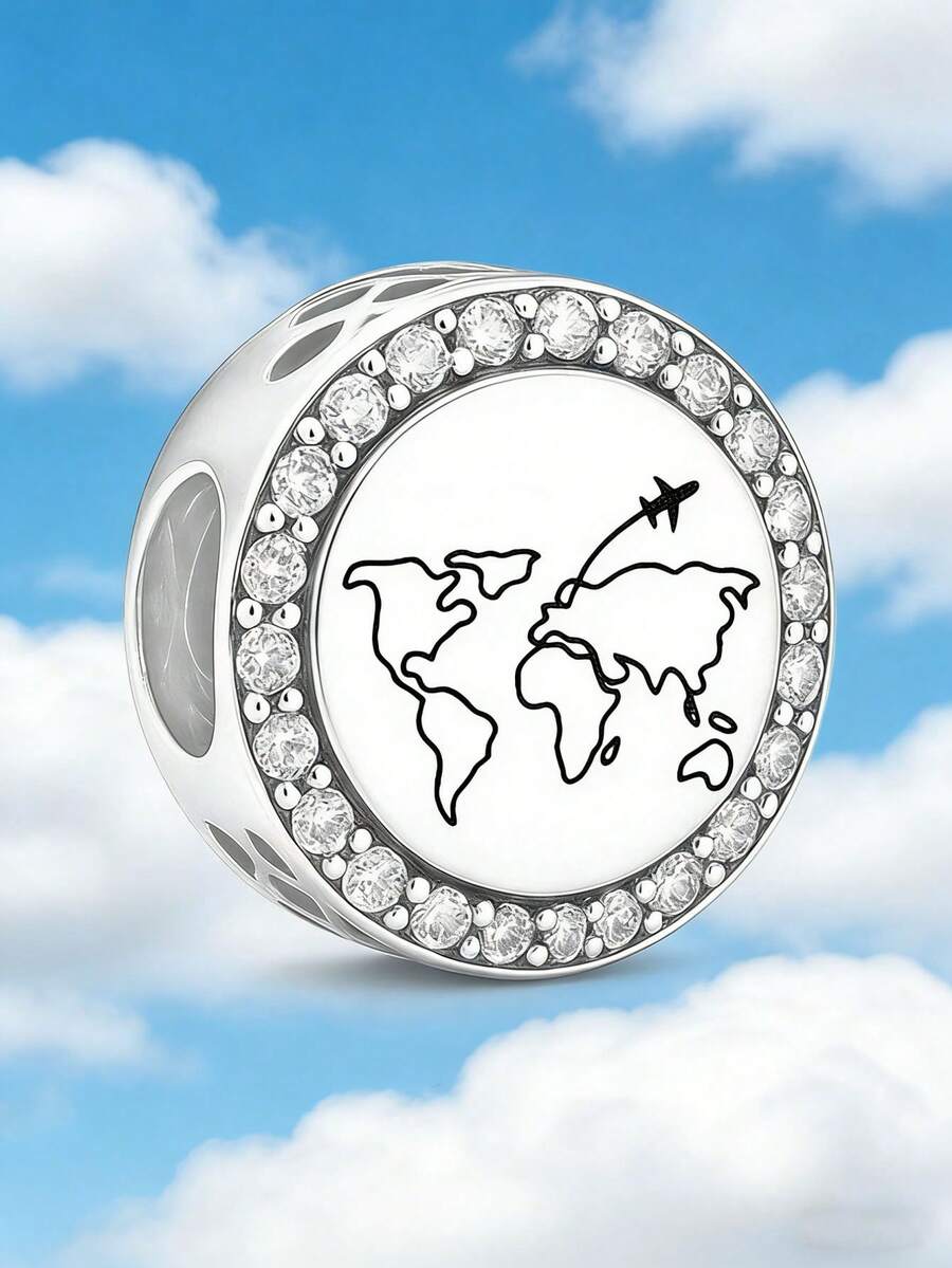 1 chiếc & Bộ sưu tập độc đáo về du lịch, vòng tay/dây chuyền đính hạt hình bản đồ thế giới và la bàn, làm từ đồng, quà tặng tự làm đồ trang sức. - Bạc - Xem 1