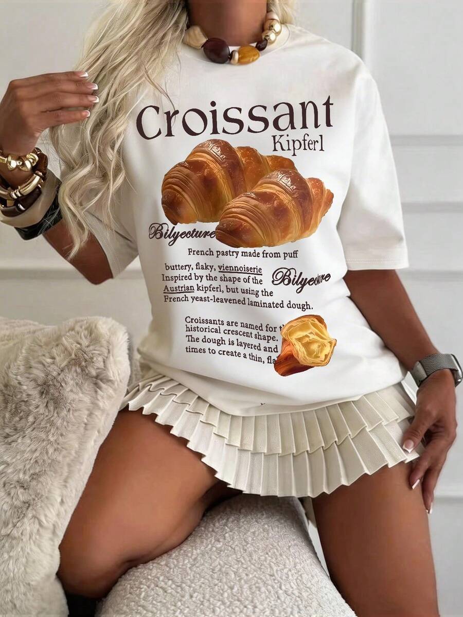 Femmes Décontracté Col Rond Confortable Plus Taille Motif Corne de Vache Manches Courtes Ourlet Régulier T-Shirt Avec Haute Élasticité Col Rond Top Pour Saison D'été Blanc - Blanc - Voir 1