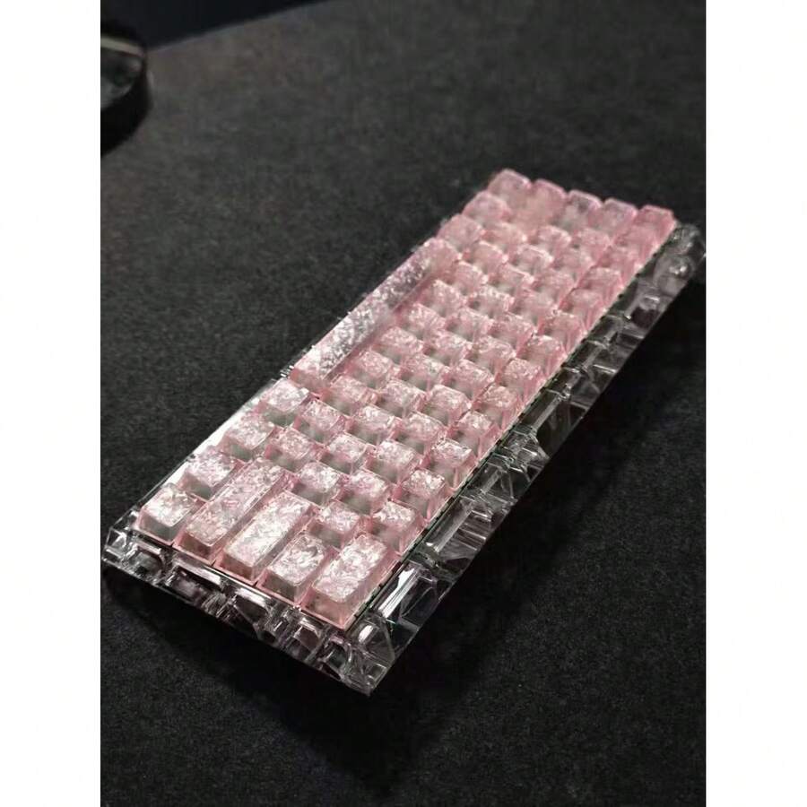 119 Keys Pink Carbon Fiber Texture Side-Printed Keycaps, Made Of Carbon Powder PC Molding, Original Height, Anti-Slip, Fashionable Keycaps, Suitable As A Gift - View 1