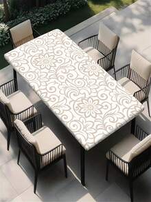 1 pieza Mantel de estilo estadounidense a la moda con estampado, mantel de poliéster impermeable adecuado para restaurante, cafetería, picnic al aire libre, decoración de mesa de jardín, primavera/verano - B - Ver 18
