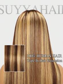 SUYYA Tóc Nối Tóc Không Đường Nối, Keo Dán, 100% Tóc Thật Remy Chất Lượng Salon, Màu Nâu Sô Cô La đến Vàng Caramel, Tóc Thẳng, Chất Lượng Salon, Dành Cho Nữ - S4/27/4 - Xem 2