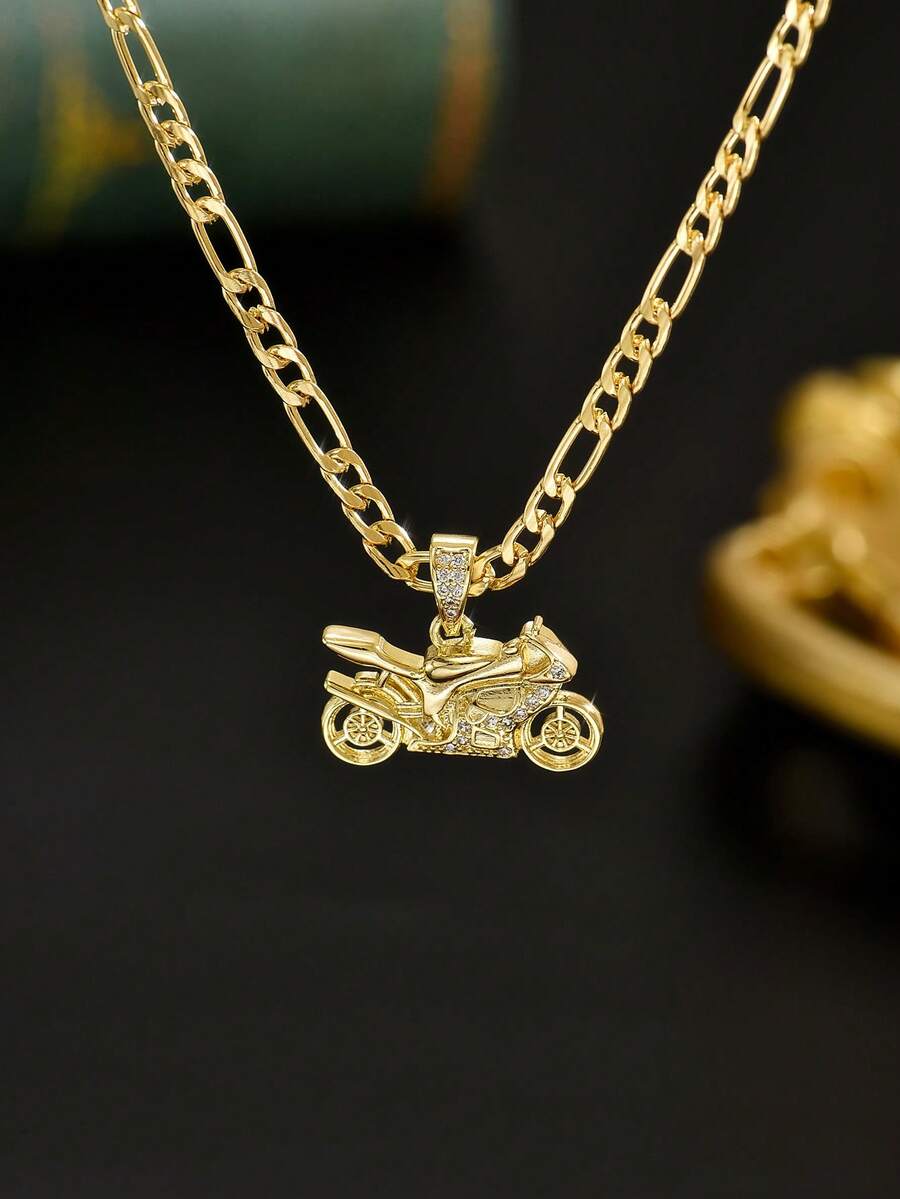 1 buah Kalung Liontin Motor yang Dipersonalisasi, Kalung Bikers Serbaguna, Hadiah Perhiasan Istimewa untuk Pacar - Yellow Gold - View 1