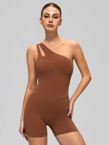 MASKERT High Elasticity Women's Fashionable Slim Fit Sleeveless Yoga Fitness Comfortable Jumpsuit Sports - Chocolate Brown - View 4