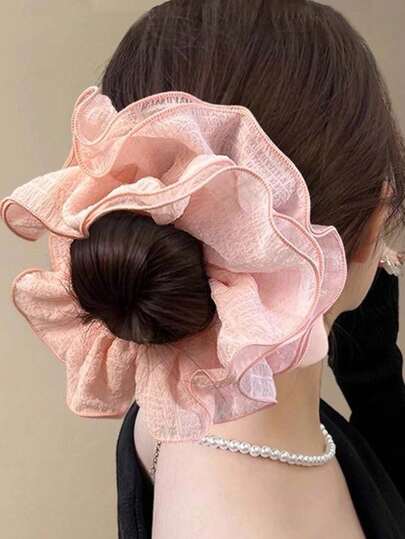 1 chiếc dây buộc tóc ren xếp ly nhẹ nhàng mùa xuân, kiểu dáng thanh lịch dành cho quý cô, hoa cài tóc sang trọng cho nữ, phụ kiện tóc đi nghỉ mát, dây buộc tóc hoa lớn gợn sóng, màu hồng trắng xanh nhạt.