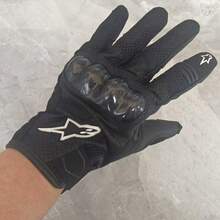 Alpinestars SMX-1 AIR V2 摩托车手套，超细纤维皮革碳纤维材质，适用于骑行、摩托车、越野摩托车、自行车，透气防护，耐磨，触屏操作，男女通用 - 黑色 - 查看 8