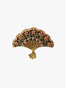 1件復古扇形胸針，時尚飾品，適合西裝與旗袍裝飾，優雅風格，鑲嵌水鑽，適合送給女性朋友的禮物，生日禮物、情人節、感恩節禮物 - 彩色 - 查看 8