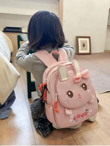 Mochila ligera con diseño de conejo de dibujos animados y correa para el pecho, mochila de día para exteriores (sin colgante) - Multicolor - Ver 4