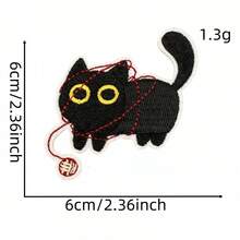 1 peça de aplique bordado de animal de desenho animado fofo, novo aplique bordado de gato preto, acessório de vestuário termocolante - mancha de gato preto - Ver 8