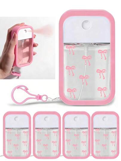 Bow Tie Pattern Moisturizing Hand Sanitizer Spray, 50ml Travel Portable Spray Bottle, Silicone Hand Sanitizer Holder With Keychain, Full Wrap Design, Easy To Use, Soft Silicone Material, Travel Portable, Daily Necessity, Travel, Daily Work, School Essential, With Pink Keychain For Easy Identification (This Product Does Not Contain , Please Add Water After Receiving And Opening)