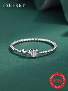 ESBERRY 1 chiếc nhẫn bạc Sterling S925 hình trái tim đôi, nhẫn đeo ngón tay tinh tế, quà tặng trang sức, quà tặng ngày Valentine - Bạc - Xem 1