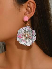 1 Pair Mori Style Sweet Fresh Floral Raffia Fabric Flower Tassel Earrings Suitable For Women's Vacation And Daily Wear - Pink - View 3