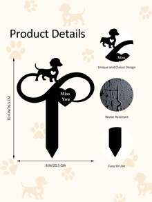 1pc Metal Monument Gravestone, Pet Memorial, Dog Paw Sympathy Tombstone, Dog Cemetery, Gardening Memorial Metal Gravestone, Waterproof Gardening Cemetery Decor - Multicolor - View 8