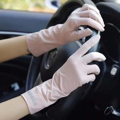 1 par de guantes de verano de unicolor para mujeres, guantes de protección UV para deportes al aire libre, conducción, ciclismo, con pantalla táctil