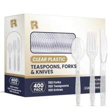 400 Pcs Plastic Silverware Heavy Duty - Clear Forks Spoons And Knives Set -  Heat Resistance Plastic Cutlery Disposable Silverware For Party - Clear - View 1