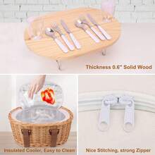 Wicker Picnic Basket Set 2 With Folding Table & Insulated Cooler Bag, Includes Tableware Accessories, Oval Woven Picnic Hamper Outdoor - 2-person Picnic Basket Set - View 5
