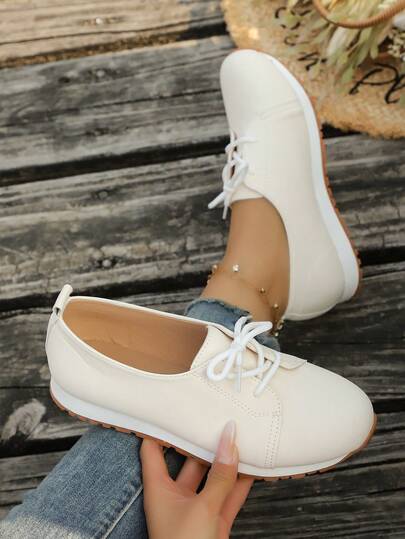 Women's Casual Lace-Up Athletic Sneakers, Comfortable Lightweight Versatile Shoes