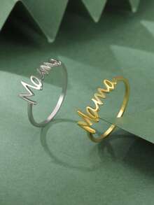 1pc Minimalist Stainless Steel English Letter "Mama" Ring, Fashionable Gift For Mother's Day And New Moms - Simple Series - View 3