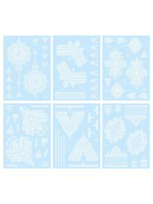 6张海娜临时纹身贴纸，白色花卉图案，防水持久防汗易卸，适用于婚礼、新娘活动、女性及女孩，纹身配饰，仿真纹身 - 白色 - 查看 9