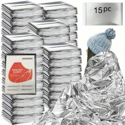 15 chiếc chăn giữ nhiệt phản quang khẩn cấp, thích hợp cho cắm trại, leo núi và bảo vệ khỏi thời tiết khắc nghiệt ngoài trời, vật dụng thiết yếu cho cắm trại, thiết bị leo núi, chăn phản quang, hiệu suất cách nhiệt, bề mặt phản quang.