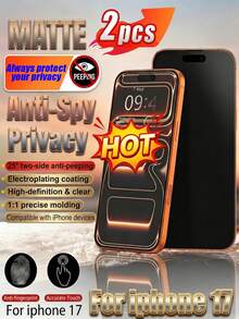 2pcs Anti-Spy Matte Privacy Tempered Glass Screen Protector, High Transparency, Scratch Resistant, Compatible With IPhone 17e/17 Pro Max/17 Pro/17 Air/17/16 Pro Max/16 Pro/16 Plus/16/15 Pro Max/15/14/13/12 And Other Models - Black - View 21
