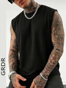 GRDR Men's Loose Fit Sleeveless Tank Top, Suitable For Summer - Black - View 3