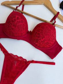 Conjunto Sutiã e Calcinha com Bojo Renda Alça com Regulagem Calcinha em Renda Poliéster Fundo 100% Algodão Conjunto Lingerie rendado sem bojo com forro - Vermelho - Visão 8