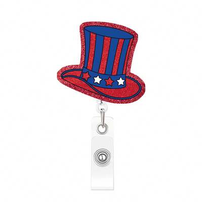 1pc US Patriotic Glitter Badge Scroll, Retractable Badge Clip With Rotating Alligator Clip, Suitable For Doctors, Nurses, Office Workers, 250th Independence Day Commemorative Gift