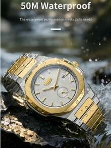 1 pièce Montre de sport pour hommes, étanche jusqu'à 50 m, mouvement à quartz décontracté business, convient comme cadeau d'anniversaire pour hommes, bracelet en acier inoxydable, aiguilles lumineuses, montre d'affaires, cadeau pour la fête des pères, cadeau essentiel pour le mari - Montre à quartz de luxe - Voir 5