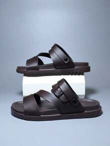 Men's Summer PU Dual-Use Sandals, Thick-Soled Lightweight EVA Men Casual Slippers - Brown - View 5