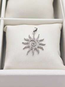 1pc Sunburst Pendant Necklace Charm, Elegant Daily Wear For Women - Silver - View 3