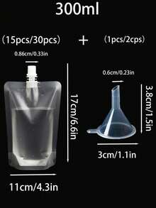 50/30/10 pièces Sacs à boisson en plastique réutilisables avec entonnoir - 50ml/100ml/200ml/300ml/500ml Sacs à jus auto-aspirants | Transparents étanches portables pour boissons chaudes/froides de plein air - Multicolore - Voir 3
