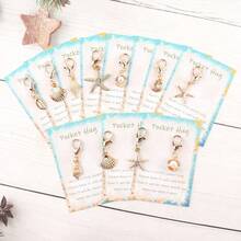 11件迷你独特魅力海星、贝壳、海螺钥匙扣和感谢卡，趣味海洋主题钥匙扣，非常适合海滩度假、生日派对、婚礼、迎婴派对、毕业典礼、返校季、友谊日等场合，感谢礼物 - 彩色 - 查看 6